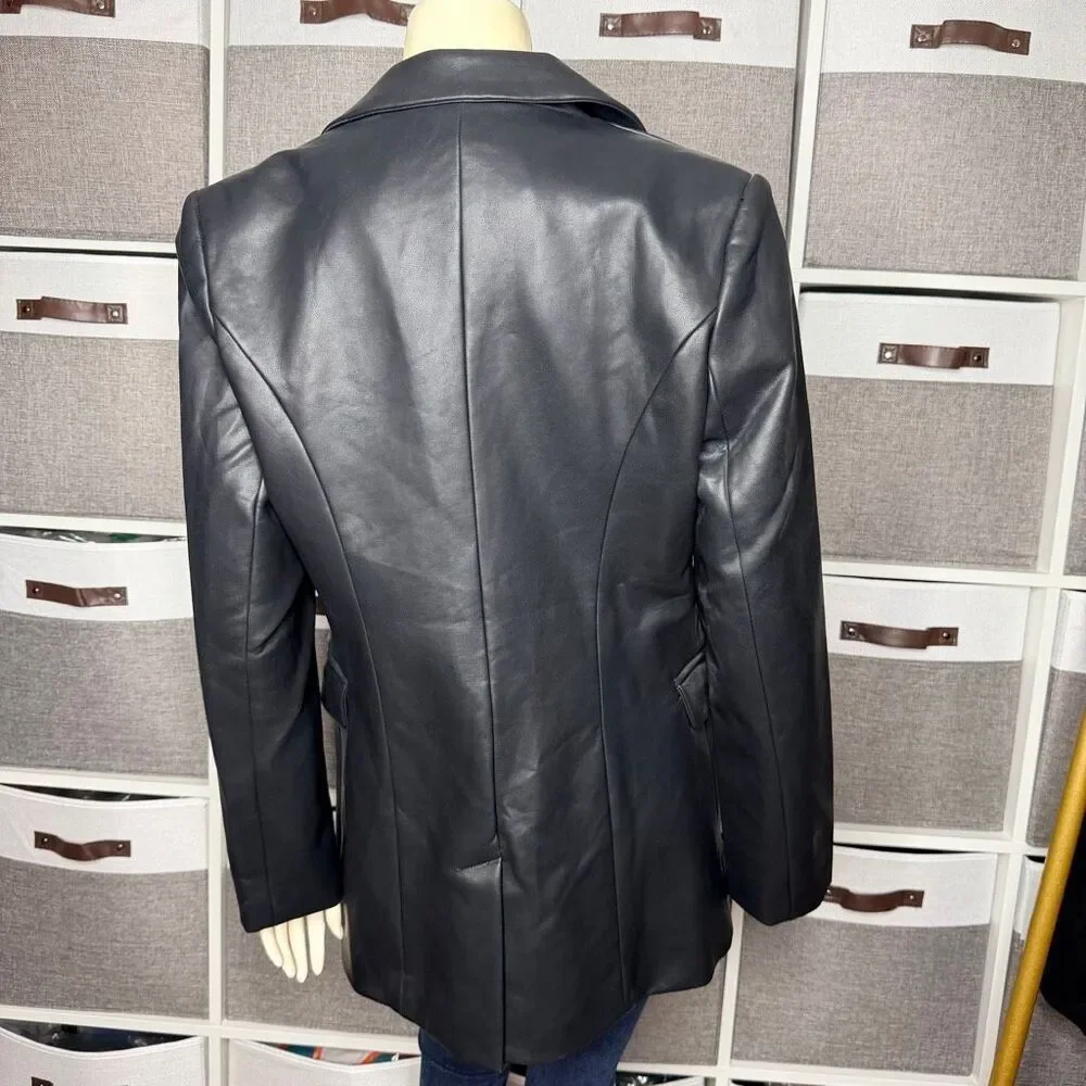 Akira Double Breasted Vegan Leather Blazer Jacket Size Large